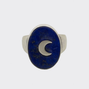 Oval Stone Crescent Moon Ring