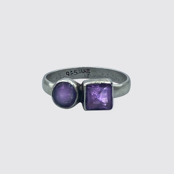 One Square, One Round Stone Stacking Ring - RJ537