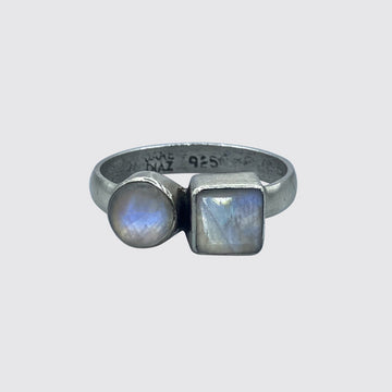 One Square, One Round Stone Stacking Ring - RJ537