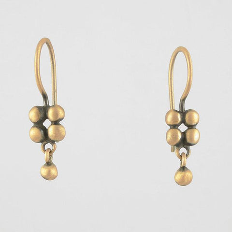 Tiny Square of Granulation with Ball Dangle Gold Earring