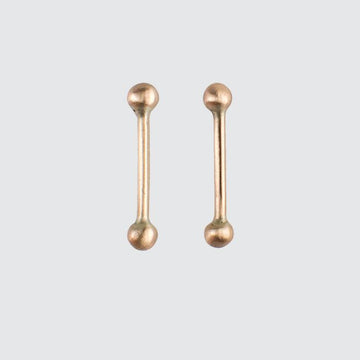 Vertical Bar Stud Earrings with Balls in Gold