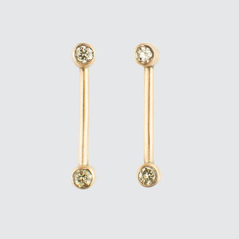 Vertical Gold Bar Stud with Two Diamonds