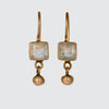 Tiny Faceted Square Stone Earring with Ball Dangle in 10K Gold