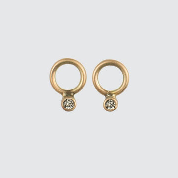 Tiny Circle Stud Earrings with Diamonds in Gold