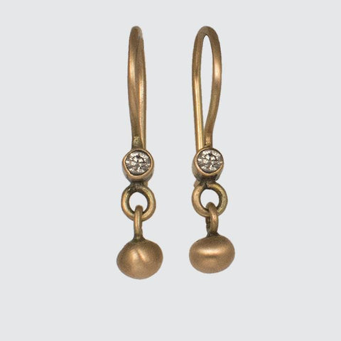 Tiny Diamond with Ball Drop Earrings in Gold