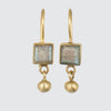 Tiny Faceted Square Stone with Ball Dangle Earrings in 14K Gold