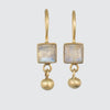 Tiny Faceted Square Stone with Ball Dangle Earrings in 14K Gold