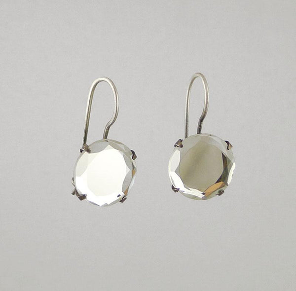 Tiny sterling silver earrings studs with gry stone