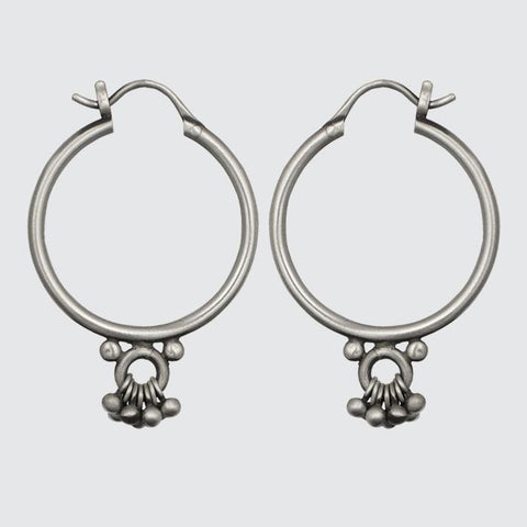 Medium Hoop Earrings with Ring and Ball Dangles