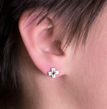 Cross Stud with Star Set Stone Earring