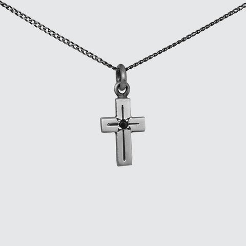 Tiny Cross Necklace with Star Set Stone