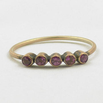 Five Faceted Stones on Thin Round Band Gold Ring