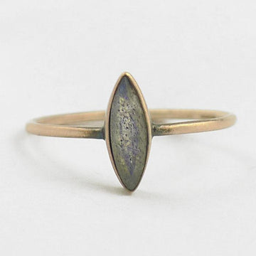 Faceted Stone Marquis Solid Gold Stacking Ring