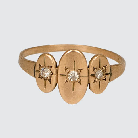 Triple Oval Ring with Three Star Set Diamonds in Gold