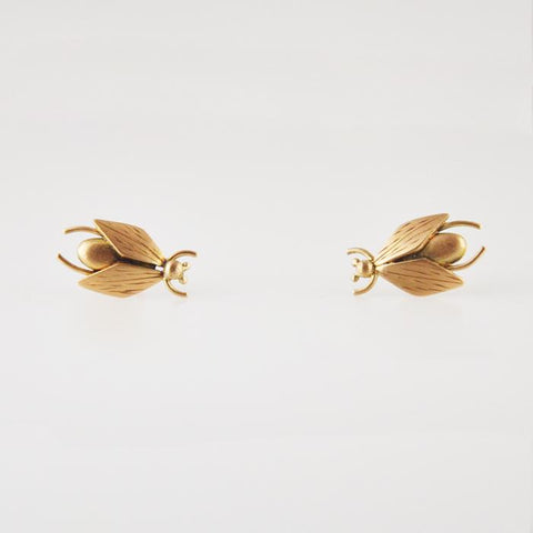 Small Bug Stud Gold Earrings